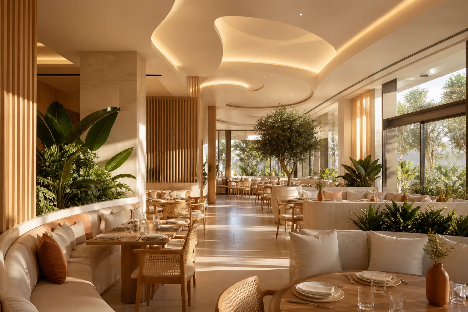 Warm contemporary restaurant interior in Westlands